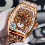Copy Franck Muller Cintree Curvex Rose Gold Skeleton Dial Watch 43mm
